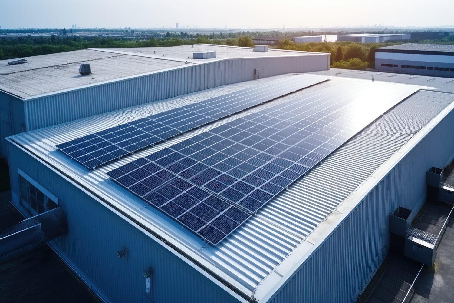 Warehouse roof with solar panels.